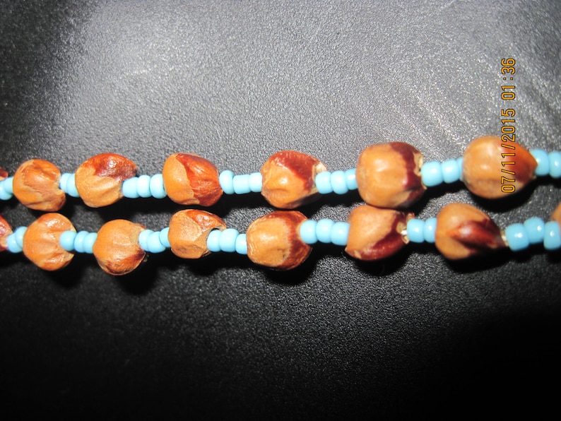 Antique BEAUTIFUL Long Turquoise Seed /& /'SEED/' Beads Dbl Strand w Fringe Dangle Necklace ...7935...ElegantWeddingEvening Wear