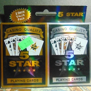 Vintage 80&#39;s-2000&#39;s? Double Deck 5 Star Casino Quality Standard Size Playing Cards Box..NOS..Vintage Playing Cards,Scrapbooking,Card Making