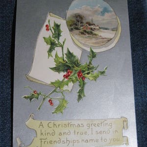 ANTIQUE Excellent 1909 GERMAN A Christmas Greeting Embossed Monochrome? Postcard...USED...#25.. Paper Ephemera,Collecting Postcard,Scrapbook