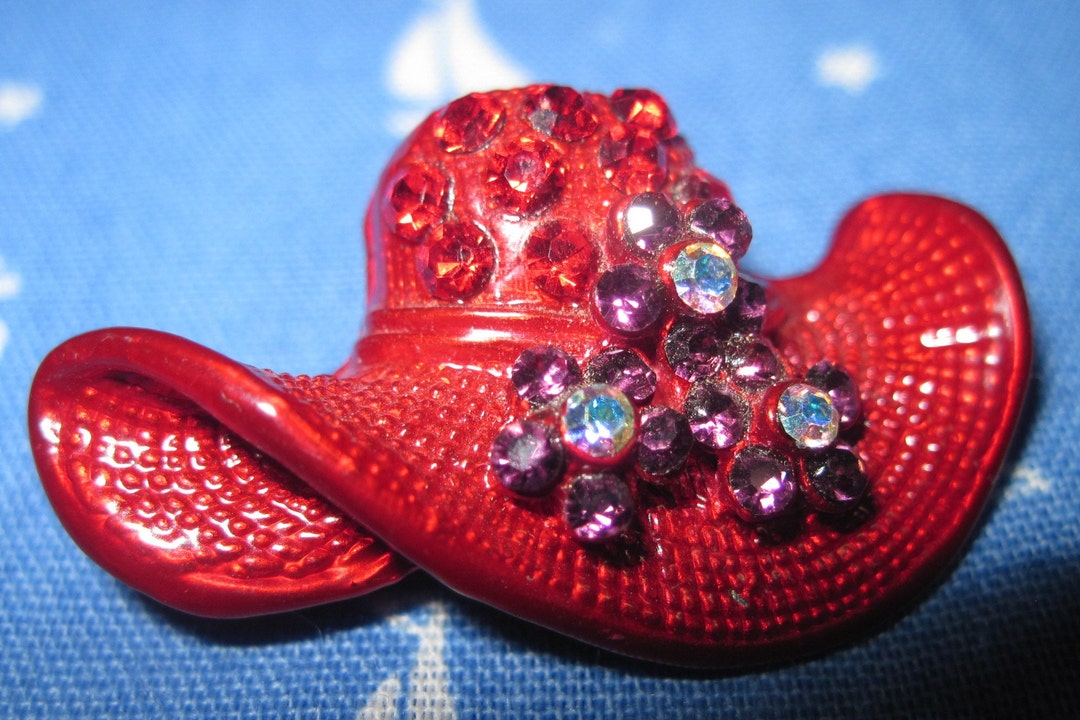 Red Pin Hat Pattern Vintage PRETTY Ladies Enameled & Rhinestone Red Hat Pin...9831...gift ...