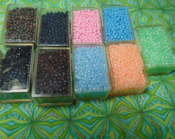 Set of 8 Colors/9 'Boxes' of CHINESE Seed Beads size 6...40 Gram Boxes Size...Mixed Colors & Styles...