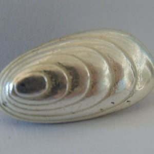 May include: A silver-colored, oval-shaped pendant with a concentric circle design. The pendant has a smooth, polished finish.