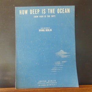 Vintage BEAUTIFUL Graphics 30&#39;s Irving Berlin&#39;s How Deep is the Ocean Piano & Words Sheet Music-145-Vintage Paper,Music Collectors,Crooners