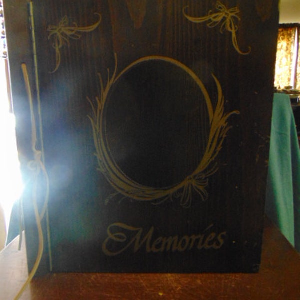 VINTAGE 40's/50's Wood MEMORIES Photo Album/Scrap Book...Bound with Leather...Hinged Top...Easy Adding Pages...