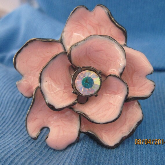 Vintage GORGEOUS Gunmetal,Pinkie Peach Enamel & Cr