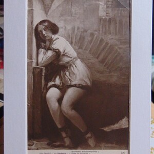 Antique BEAUTIFUL French 1910 Brown & White Painting of &quot;Joan of Arc in Prison&quot; Postcard..Unused..102F Paper Ephemera,Collecting Postcard