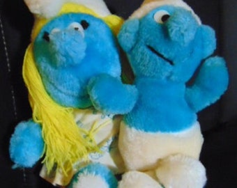 Vintage Smurfs Set of 2 Stuffed/Plush Smurfette & Baby...Vintage Smurfs,Vintage Toys,Vintage Kids,Vintage Cartoon