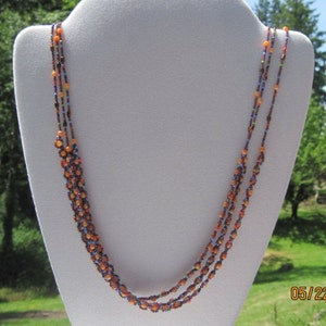 BEAUTIFUL Handmade Orange Semi Precious Mother Of Pearl w/ Indian Inspired Daisy Chain 3 Strand Beaded Necklace..OOAK...606h