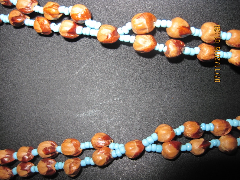 Antique BEAUTIFUL Long Turquoise Seed /& /'SEED/' Beads Dbl Strand w Fringe Dangle Necklace ...7935...ElegantWeddingEvening Wear