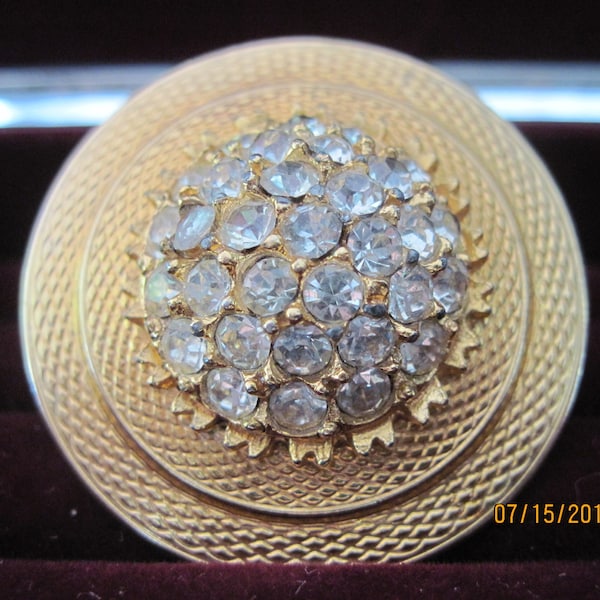 Vintage GORGEOUS Gold CELEBRITY NY Art Deco High Domed Crystal Studded Bolo Clip....Estate Found ....#8115