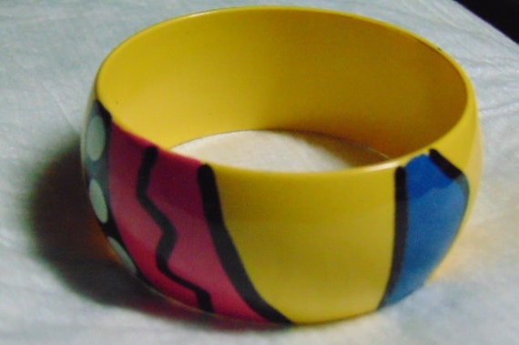 VINTAGE Beautiful 80's Yellow Painted BOLD Abstra… - image 1