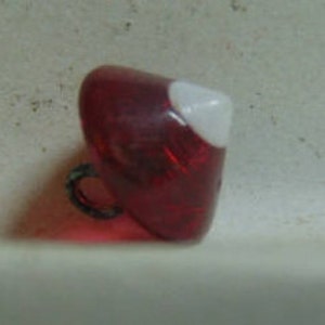 ANTIQUE BEAUTIFUL 1830's-50's Conical Ruby Red Glass Charm String Button w/ White Milk Glass Dot Overlay.....#1517