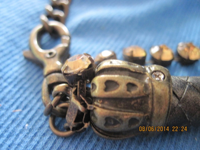 Vintage AWESOME Brass,Leather /& Rhinestone BIG and CHUNKY AnkletBoot CharmDecoration or Other..6920....EverydayBoot Wear