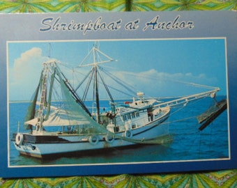 VINTAGE BeAUTIFUL 80's/90's Shrimpboat @ Anchor Postcard-Unused-1280-Paper Ephemera,Collecting Postcards,Scrapbooking