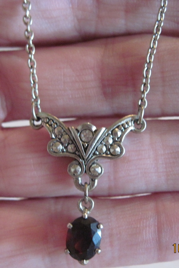 Vintage STUNNING Marcasite Butterfly Pendant w/ Ga