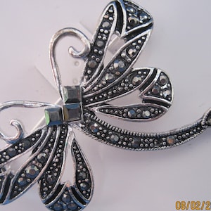 Vintage GORGEOUS Silver Marcasite & Black Crystal Butterfly Brooch.....#6699...Bridal Wear,Butterfly Lover,Elegant Jewelry,High End Jewelry