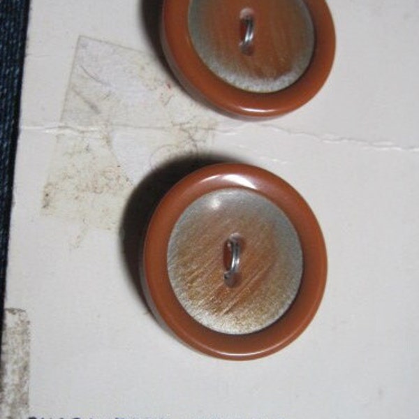 VINTAGE 60's/70's Le Bouton 2 Rust & Silver Simple Acrylic/Lucite Coat/Jacket/Sweater Buttons..2489..usable or for collecting