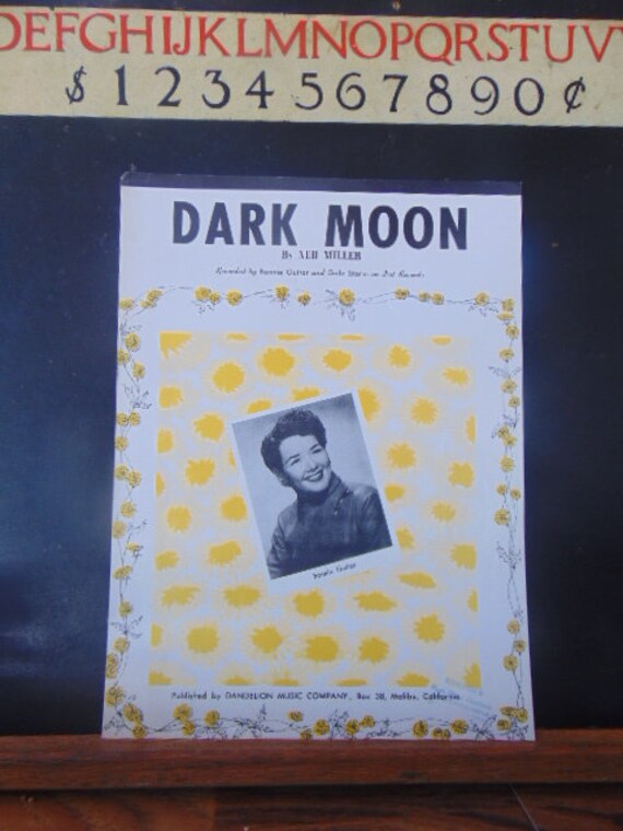 Vintage BEAUTIFUL Graphics 57' DARK MOON Sheet Music for Piano