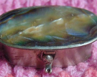 VINTAGE BEAUTIFUL ALPACA Mexico Abalone Silver Trinket Pill Box