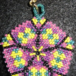 Peyote Stitched Bright Flower Pentagon Zipper Pull or Pendant...1 of a kind...handmade...1397h