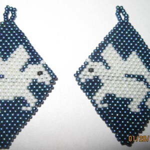 BEAUTIFUL Native Style Micro Beaded Picture Pegasus Earrings....Midnight Satin and White..1543h...Pick Your Earring Type/Style