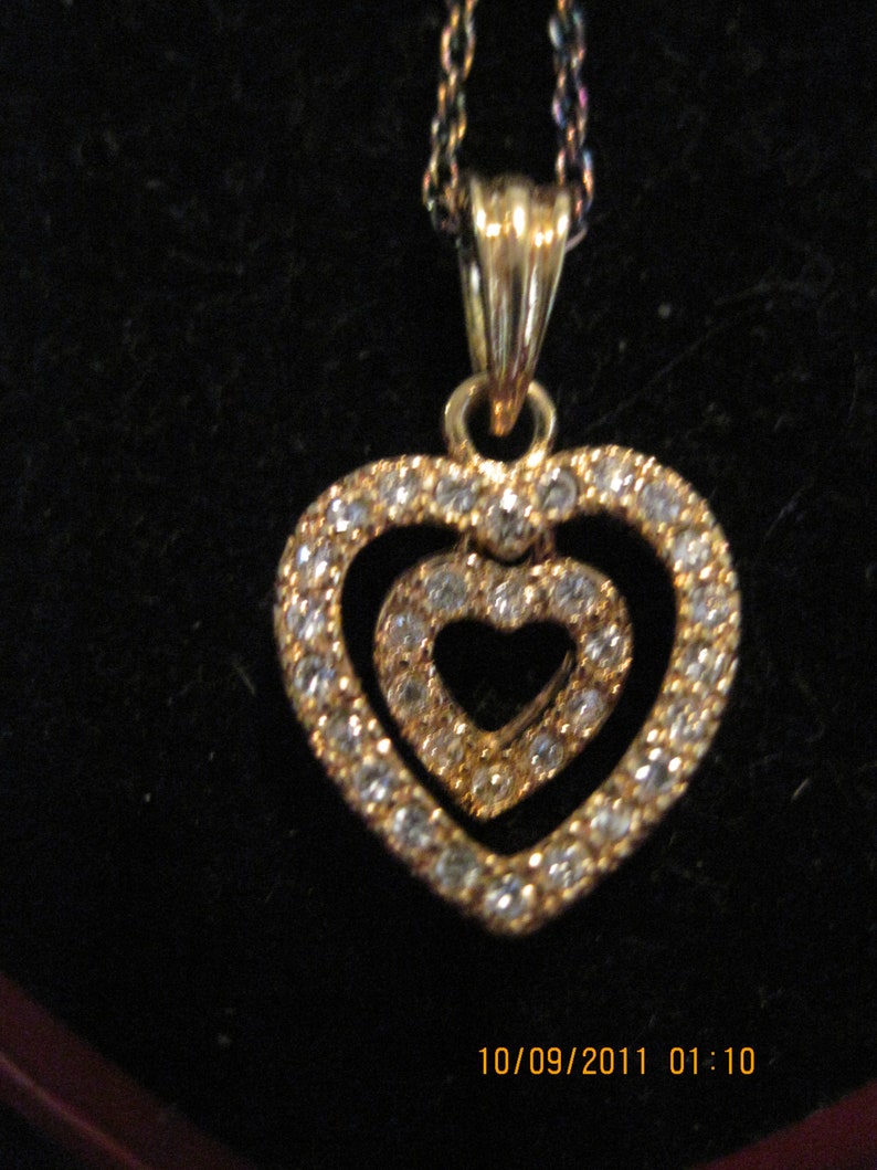 Vintage BEAUTIFUL Floating Heart in a Heart Rhinestone Necklace /& Heart Box...by Avon #238