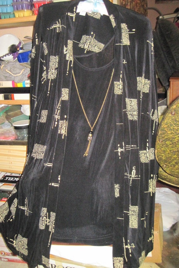 Vintage Woman's DRESSBARN 22W Black & Gold Geometr