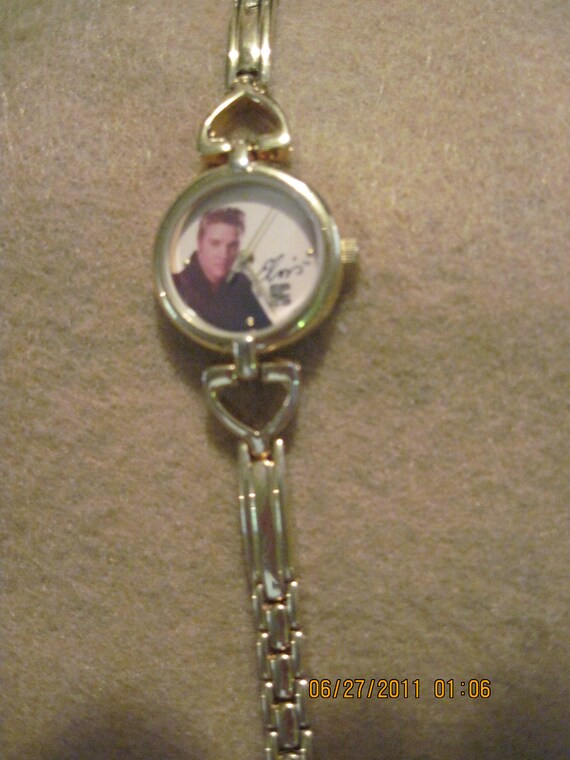 Vintage ROMANTIC ELVIS Watch..Gold Slender Link Ba