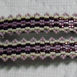 Cream,Cabernet,Amethyst Rose & Pale Mauve Luster Toho 1.5 mm CUBE/ROUND Beaded 3 Stripe/Lacy Barrettes...set 2 Large..HaNDMADe OOAK #1817h