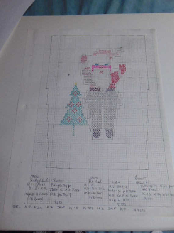 Vintage 60's/70's Hand Drawn Santa & Tree Graph ONLY KNITTING Pattern for the EXPERT!...(mom) #10