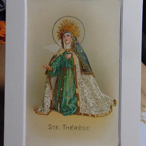 Antique BEAUTIFUL French 1900&#39;s Colored & Gilt St. Theresa Postcard..Unused..70F Paper Ephemera,Collecting Postcard