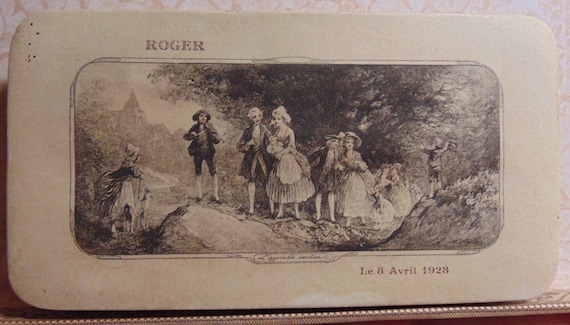 Antique 1928 STUNNING French Cardboard Jewelry/Eyeglass Box w/ Illustration...Antique Boxes,Antique Paper