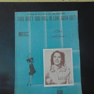 Vintage BEAUTIFUL Graphics 40&#39;s Why Don&#39;t You Fall in Love With Me by Dinah Shore Piano & Words Sheet Music-154-Music Collectors,Crooners