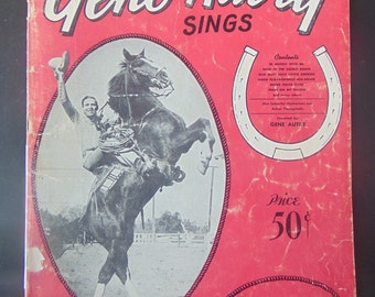 Vintage BEAUTIFUL Graphics '46 Gene AUTRY Song and Autobiography Piano-Guitar & Words Music BOOK-225-Vintage Paper,Music Collectors,Crooners