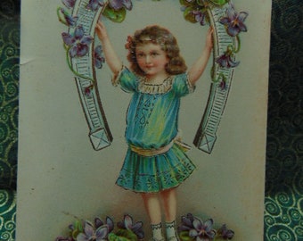 ANTIQUE GORGEOUS 1900's Many Happy Returns of the Day Gilt Embossed Glossy Postcard-Used-963-Paper Ephemera,Collecting Postcard,Scrapbooking