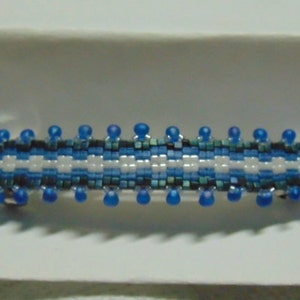Blue/Green,Sapphire Blue& White  Toho 1.8 mm CUBE/TEARDROP Beaded 3 Stripe/Fringe Barrette...Extra Large SiNgLe..HaNDMADe.. OOAK #1824h