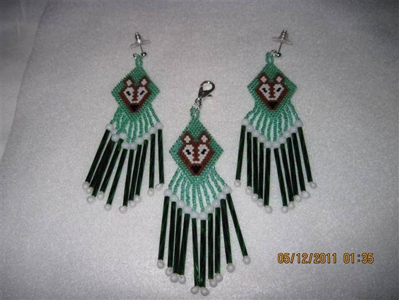 BEAUTIFUL Native Style Beaded Picture Wolf DropDangle Earrings this pair SOLD now a Special Order...will be different to be Original..