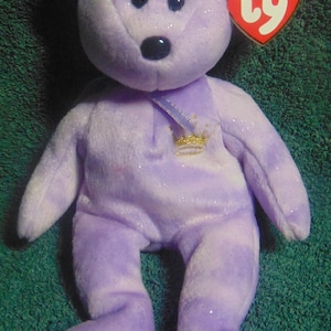 VINTAGE 2002 *Ty Beanie Babies* 10th Anniversary &#39;YOURS TURLY&#39; Lavender-Purple Bear Soft Toy ...never used...#105