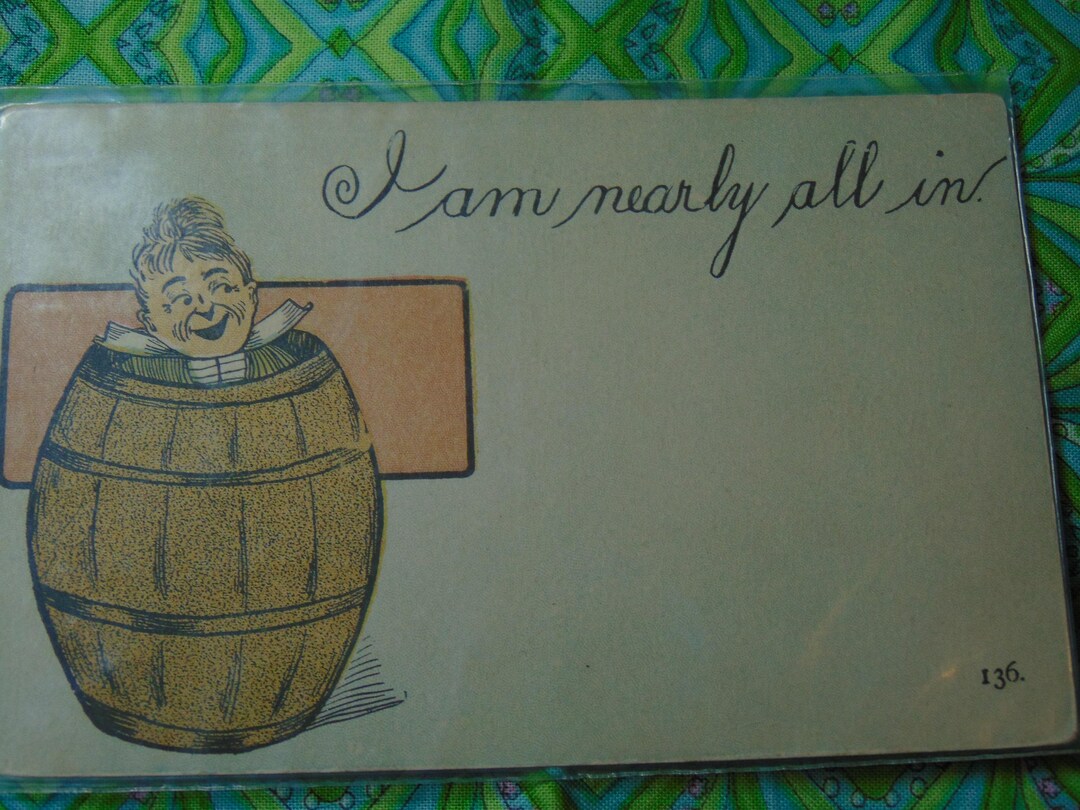 ANTIQUE Excellent 1907 Person in Barrel