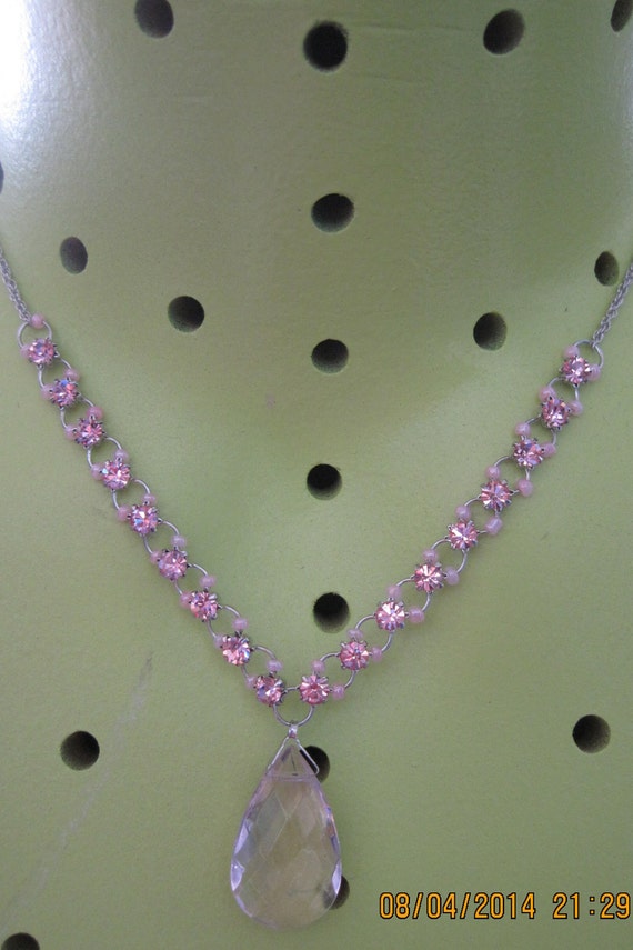 Vintage GORGEOUS Silver & Pink Crystal Link w/Face