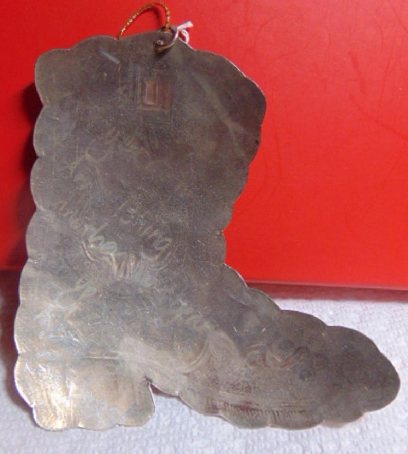Vintage AWESOME Large Etched Silver Metal Western Boot Christmas
