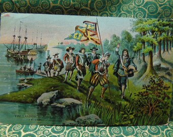 ANTIQUE BEAUTIFUL 1907 The Landing of John Smith 1607 Postcard-Used..941-Paper Ephemera,Collecting Postcard,Scrapbooking