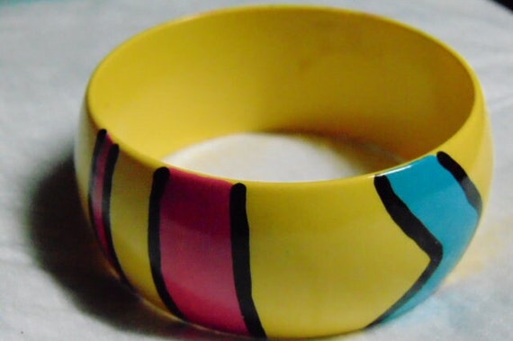 VINTAGE Beautiful 80's Yellow Painted BOLD Abstra… - image 3