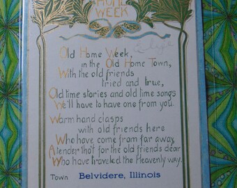 ANTIQUE Excellent 1910 'Old Home Week' Poem Belvidere ILL Gilt Postcard...unused..2136 Paper Ephemera,Collecting Postcard