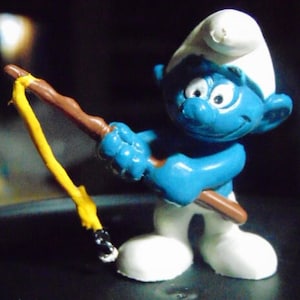 VINTAGE Angler Smurf..1978...Bully...W. Germany..VGC..4 the Fisherman,Sportsman,Camper,Hiker,Angler