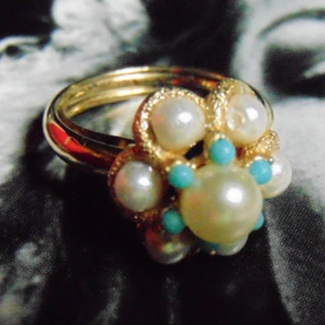 VINTAGE Beautiful 70's AVON Gold Faux Pearl & Turquoise Adjustable ...