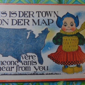 Antique BEAUTIFUL 1910's 'Dis Is Der Town on Der Map...' Dutch Girl Postcard...Unused...1650...Paper Ephemera,Collecting Postcard,Scrapbook