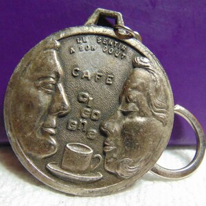 Vintage BEAUTIFUL 60&#39;s-90&#39;s French Silver/Pewter Cafes Cigogne Advertising Souvenir Key Ring..#15..French Collectible,Vintage French Stuff