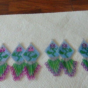 BEAUTIFUL Native Style Micro Beaded Picture Silver,Rose Flower w/ Fringe Earrings...JPh1-4...Pick Your Earring Type/Style...Hand Made...OOAK