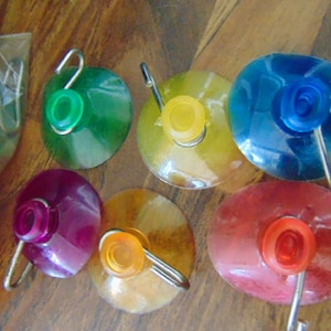 Set of 6 PRETTY Colorful Suction Cups w/ Hooks for Window Hanging Items...Craft Supplies